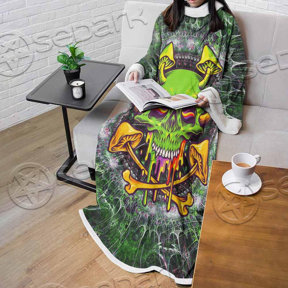 Sugar Skull Magic Mushrooms Psychedelic 2 SED-0868 Sleeved Blanket