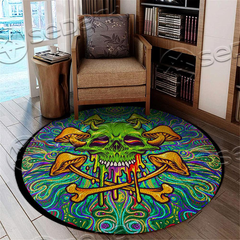 Sugar Skull Magic Mushrooms Psychedelic 1 SED-0896 Round Carpet