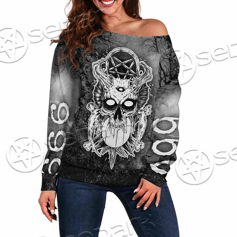 Skull Crossbones 666 SED-0912 Off Shoulder Sweaters