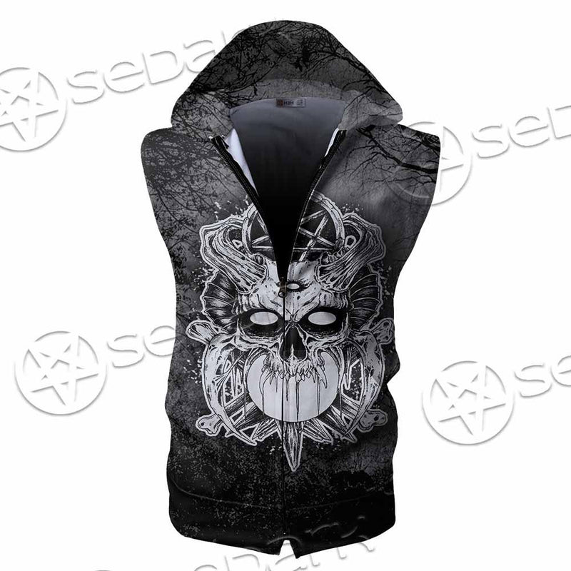 Skull Crossbones 666 SED-0912 Zip Sleeveless Hoodie