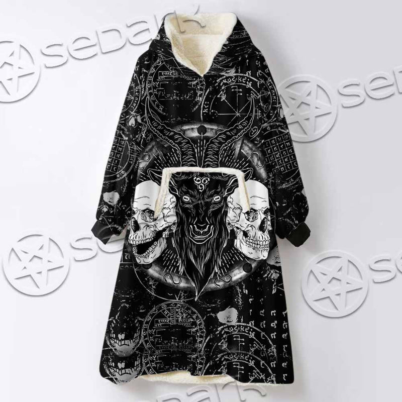 Skull Goat Head 666 SED-0974 Oversized Sherpa Blanket Hoodie