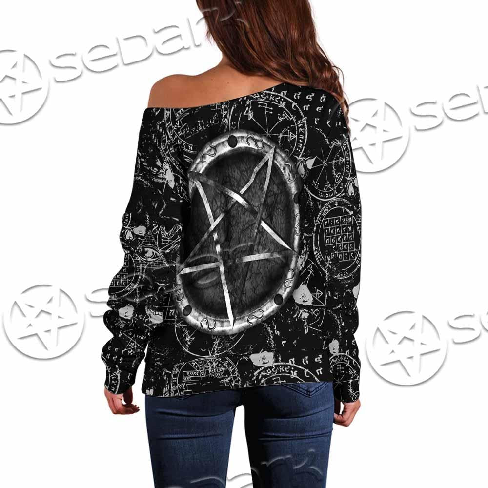 Skull Goat Head 666 SED-0974 Off Shoulder Sweaters