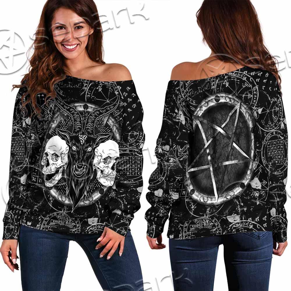Skull Goat Head 666 SED-0974 Off Shoulder Sweaters