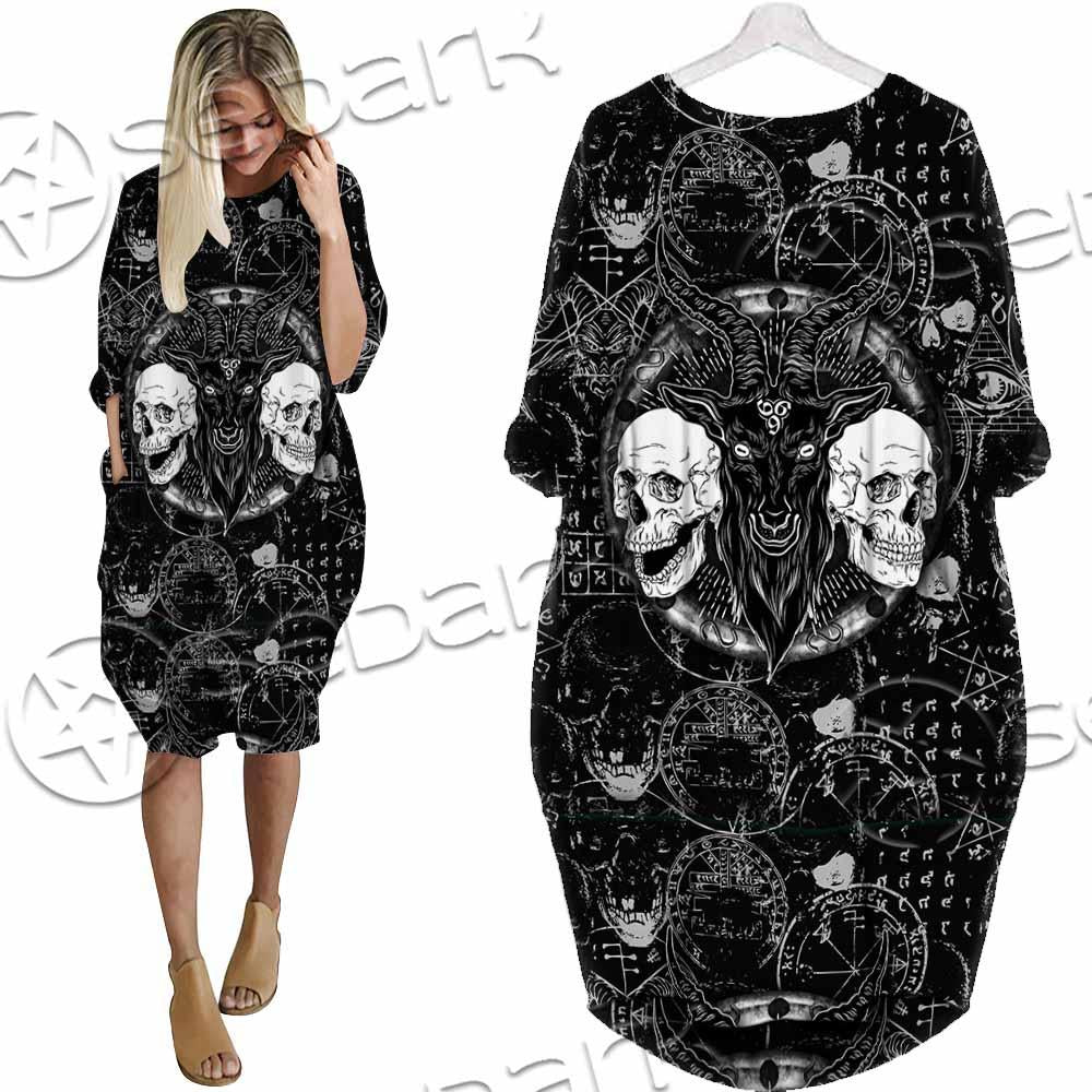 Skull Goat Head 666 SED-0974 Batwing Pocket Dress