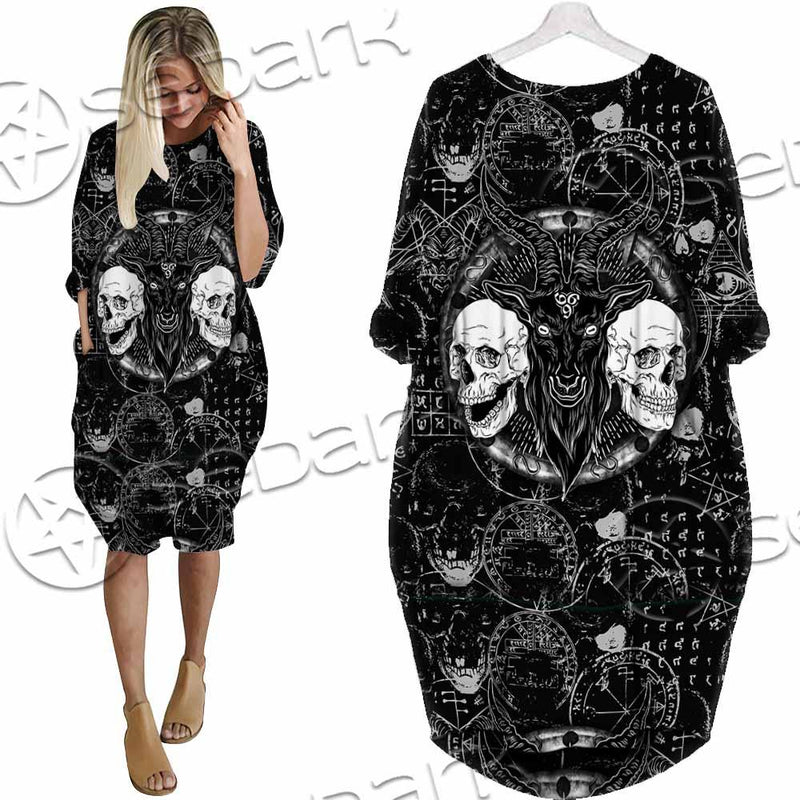 Skull Goat Head 666 SED-0974 Batwing Pocket Dress