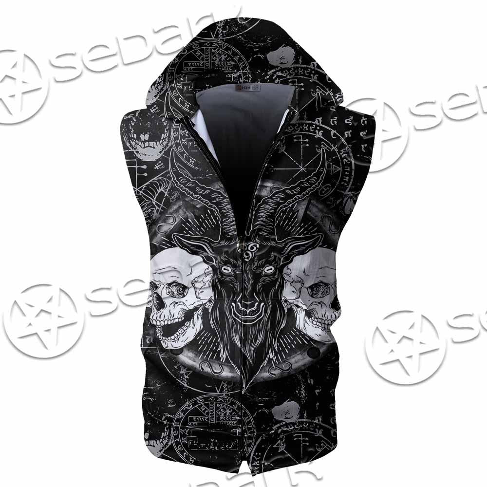 Skull Goat Head 666 SED-0974 Zip Sleeveless Hoodie
