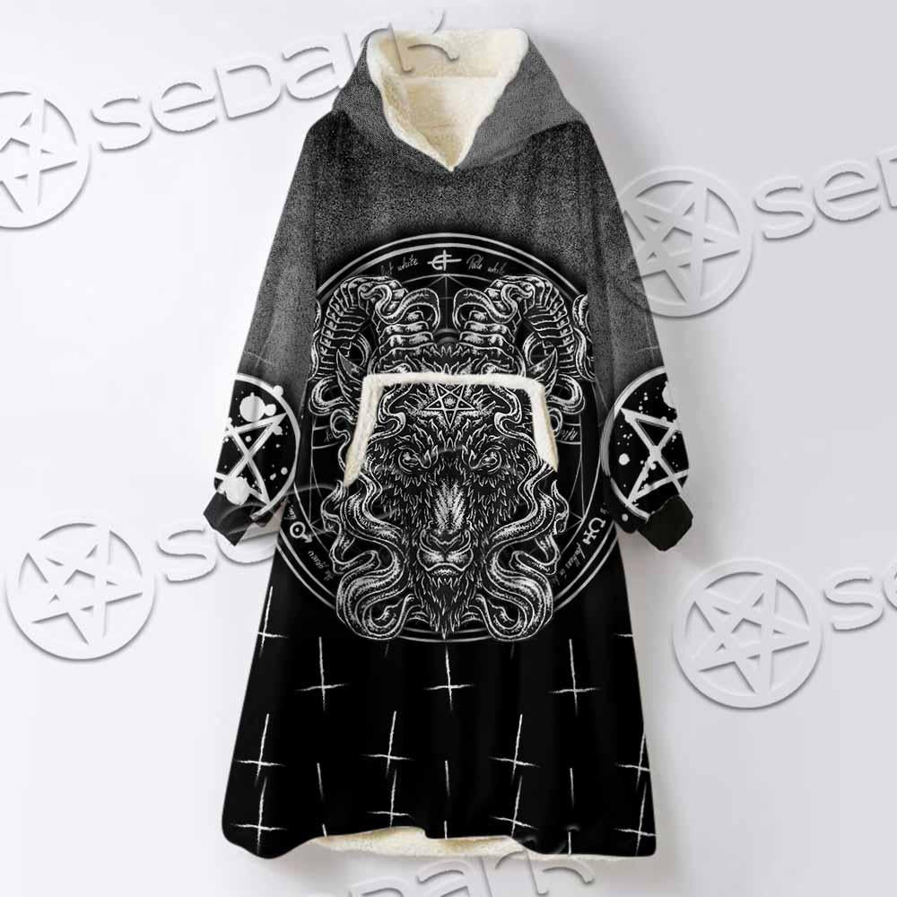 Goat Head Inverted Cross SED-0977 Oversized Sherpa Blanket Hoodie