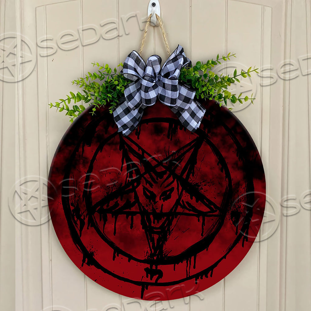 Baphomet pentagram Round Wooden Sign