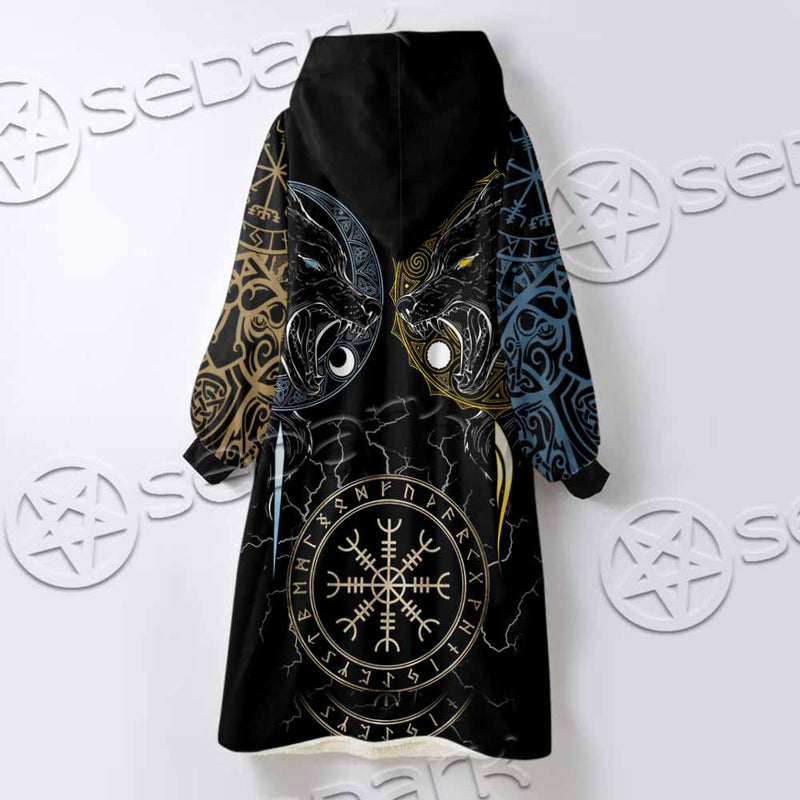 Sköll And Hati Norse Wolves SED-1017 Oversized Sherpa Blanket Hoodie