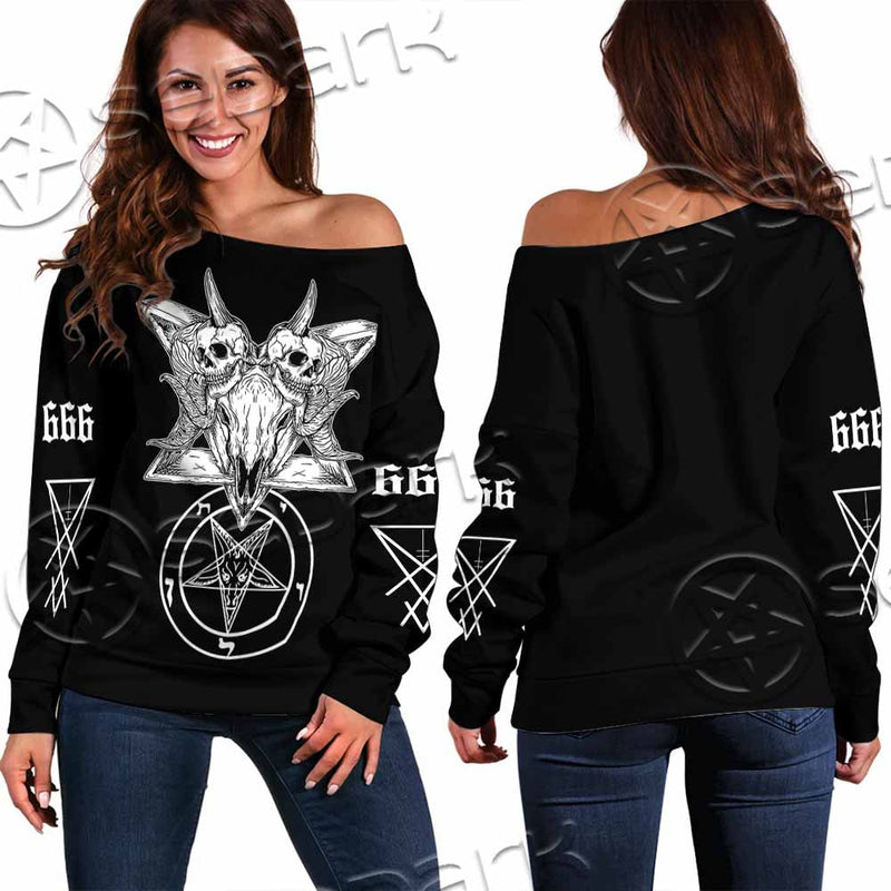 Skull Baphomet Satanism SED-1080 Off Shoulder Sweaters
