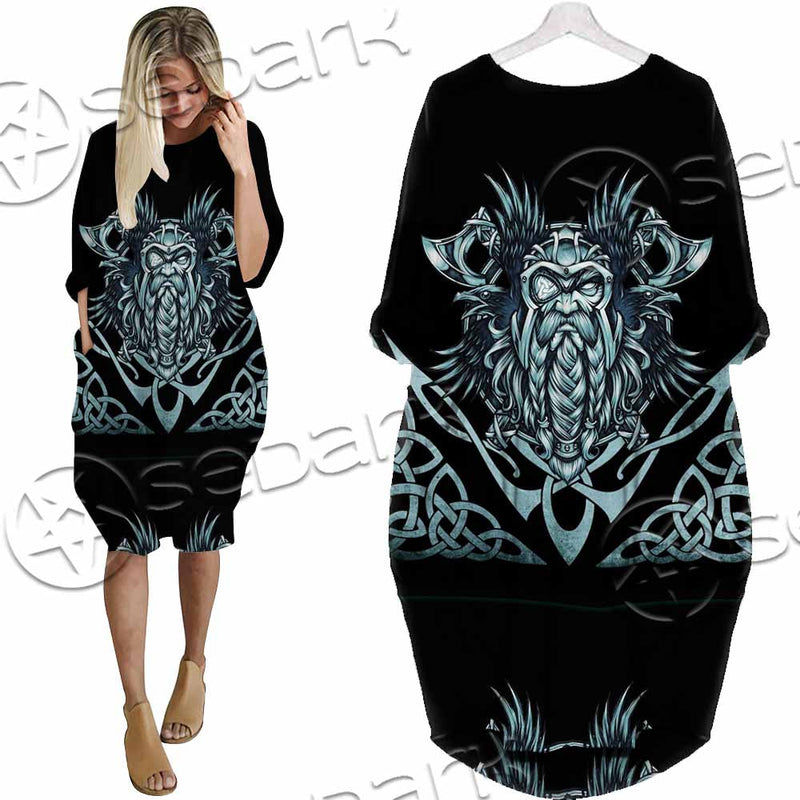 Viking Warrior Head SED-1102 Batwing Pocket Dress