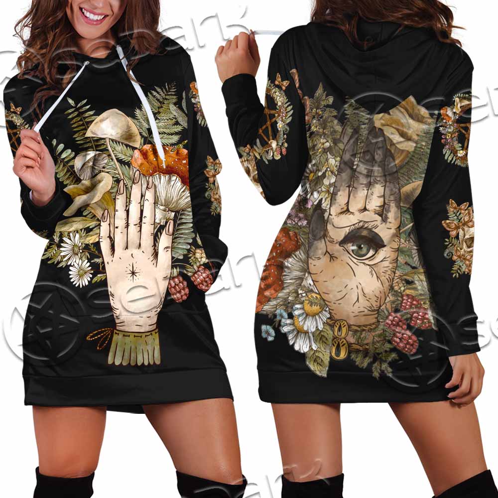 Green Witch Hand With All Seeing Eye SED-1113 Hoodie Dress
