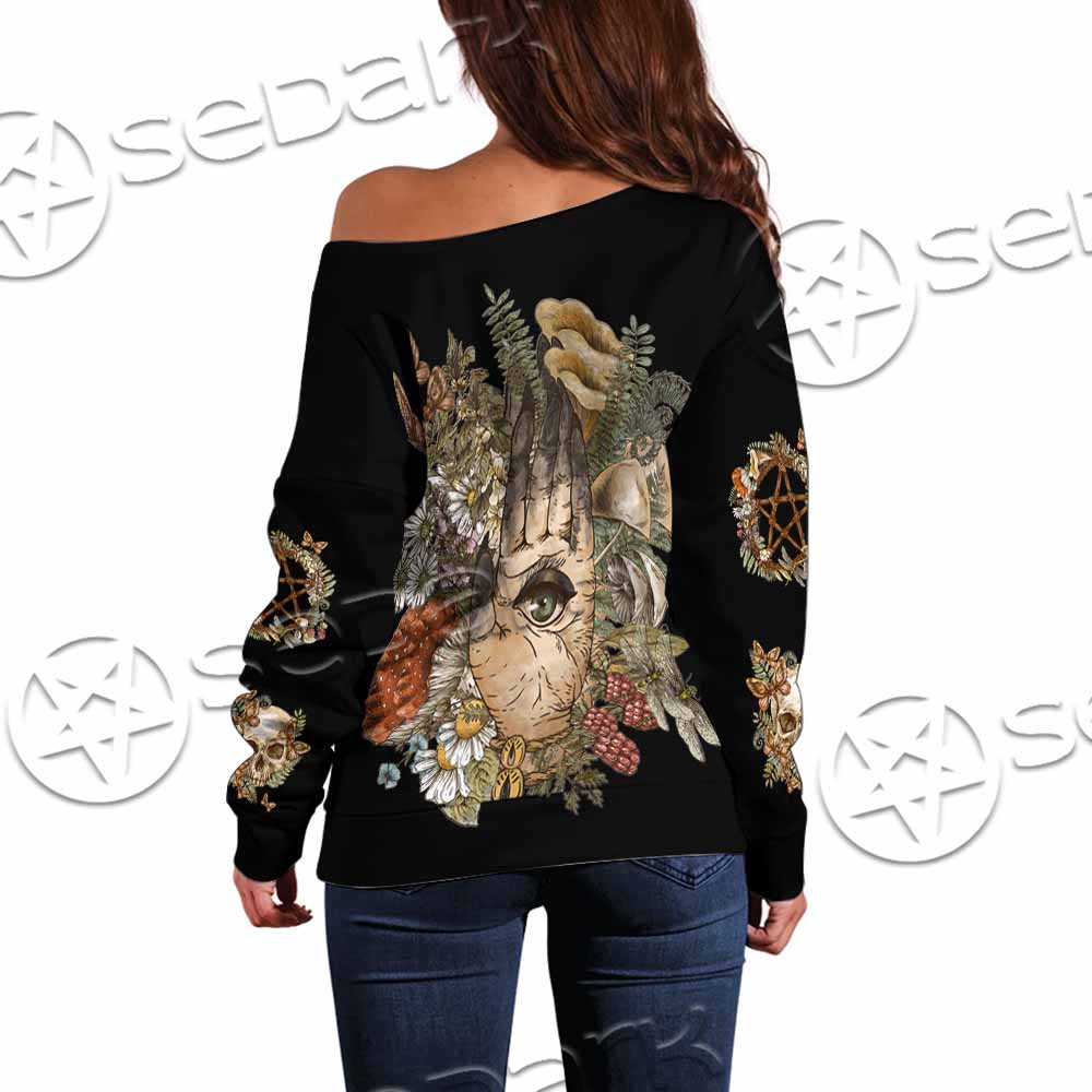 Green Witch Hand With All Seeing Eye SED-1113 Off Shoulder Sweaters