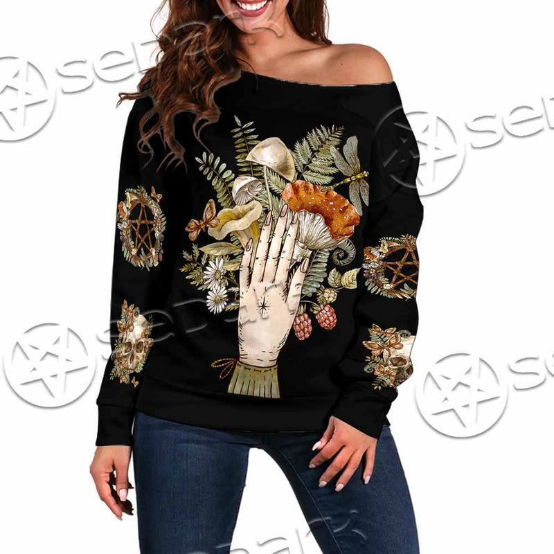 Green Witch Hand With All Seeing Eye SED-1113 Off Shoulder Sweaters