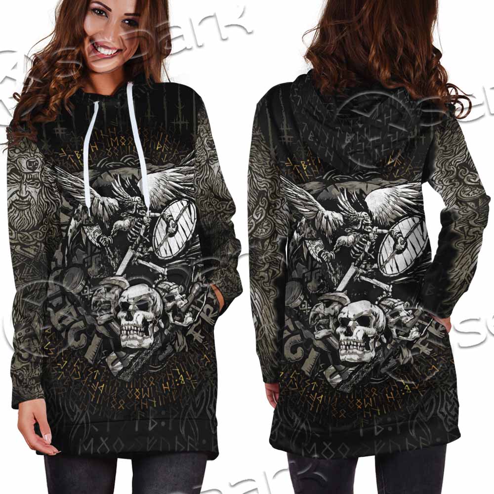 Nordic Rune Viking Odin Mjolnir SED-1129 Hoodie Dress