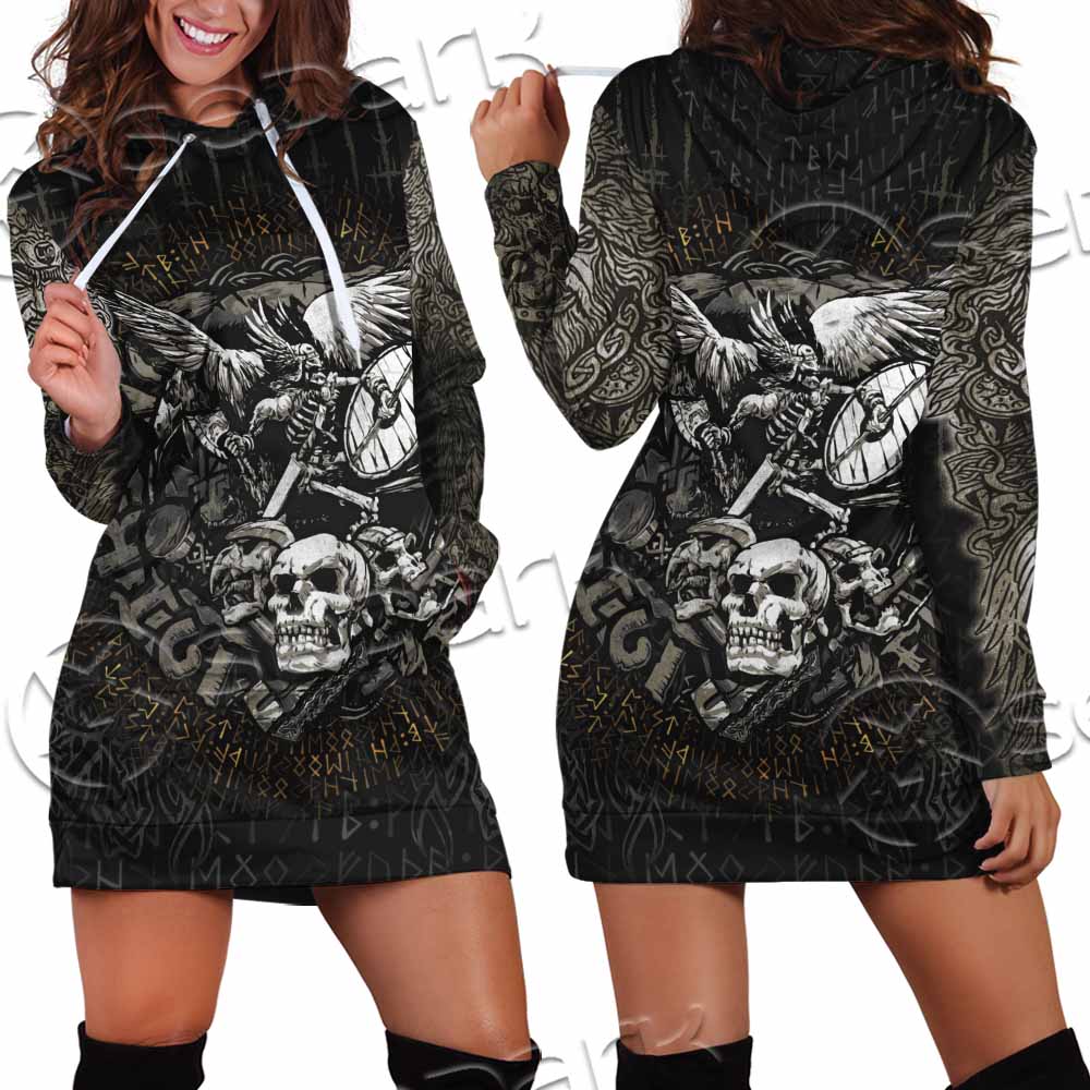 Nordic Rune Viking Odin Mjolnir SED-1129 Hoodie Dress