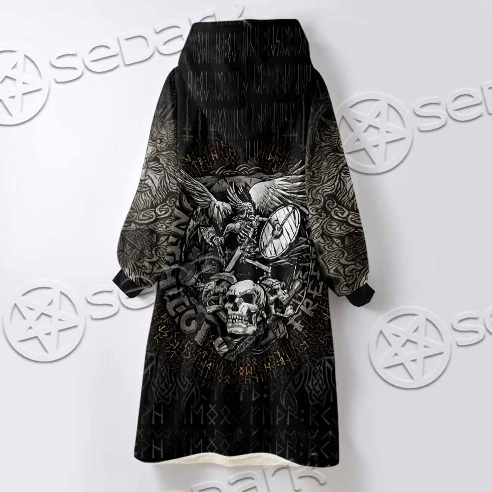 Nordic Rune Viking Odin Mjolnir SED-1129 Oversized Sherpa Blanket Hoodie