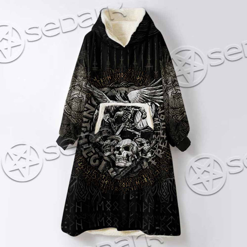 Nordic Rune Viking Odin Mjolnir SED-1129 Oversized Sherpa Blanket Hoodie
