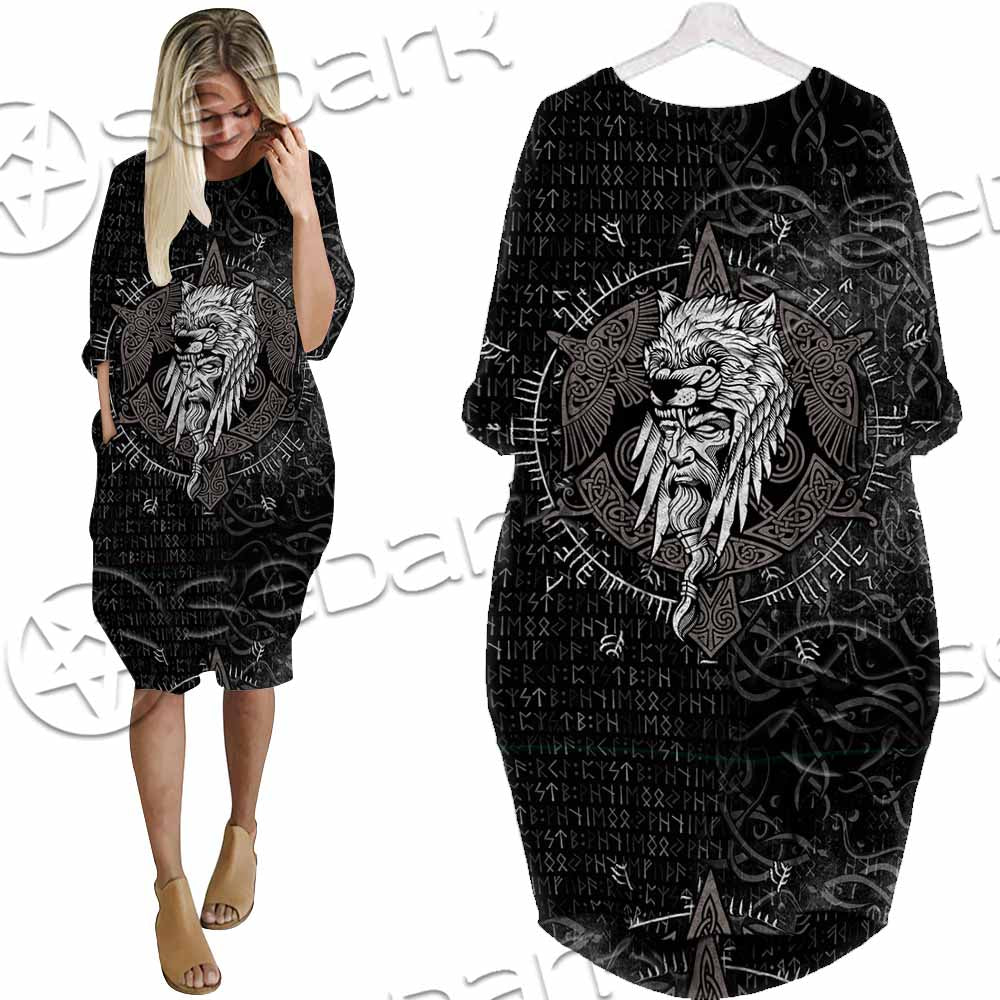 Odin Viking Warrior On A Runic SED-1130 Batwing Pocket Dress