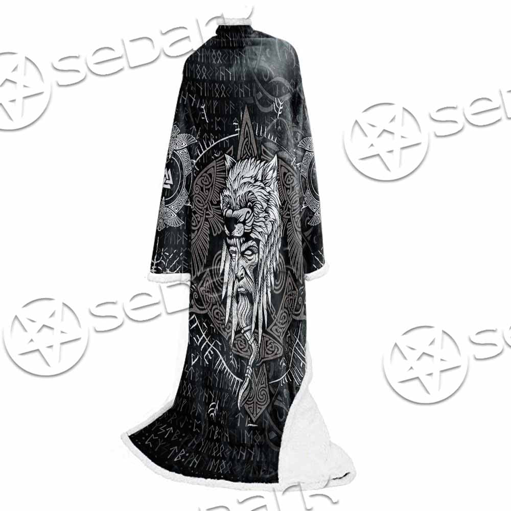 Odin Viking Warrior On A Runic SED-1130 Sleeved Blanket