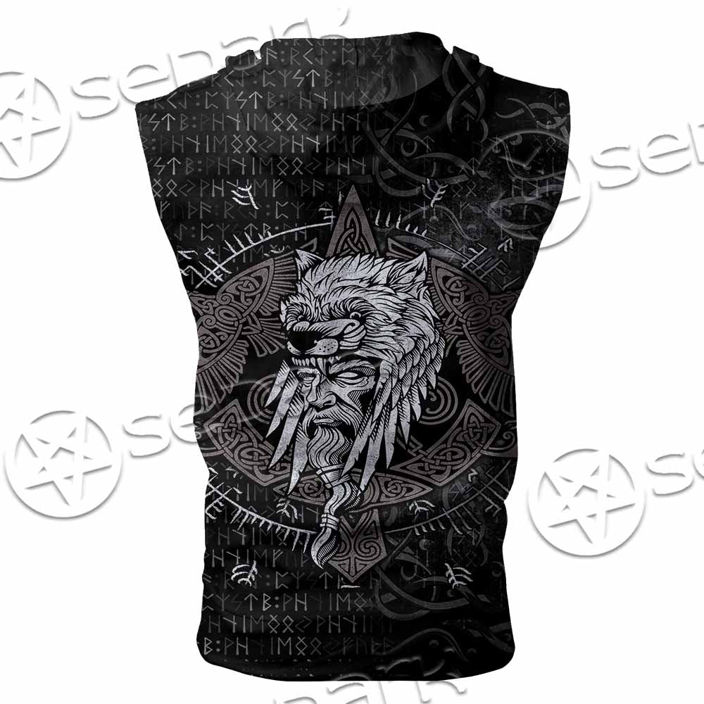 Odin Viking Warrior On A Runic SED-1130 Zip Sleeveless Hoodie