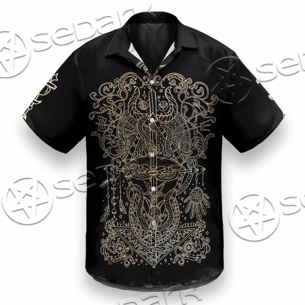 Gold Pentagram Symbol Wrapped By Snake SED-1137 Shirt Allover