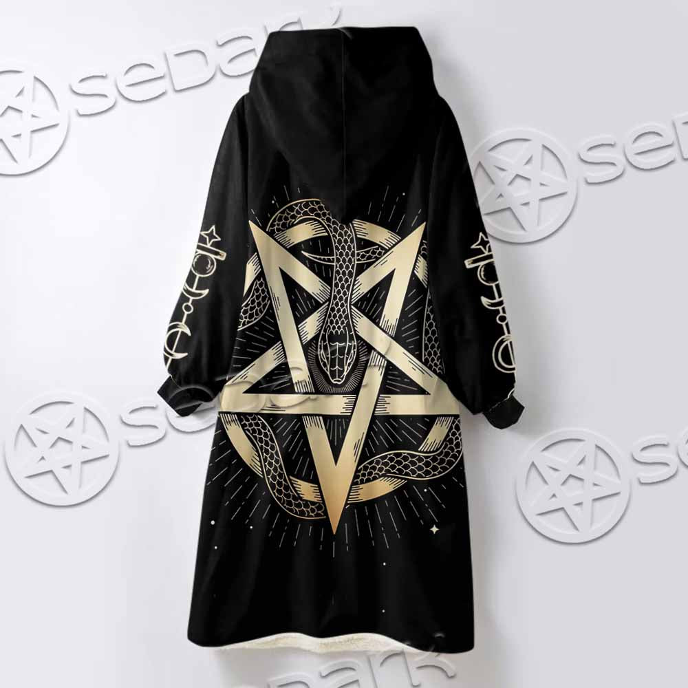 Gold Pentagram Symbol Wrapped By Snake SED-1137 Oversized Sherpa Blanket Hoodie