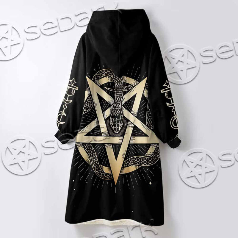 Gold Pentagram Symbol Wrapped By Snake SED-1137 Oversized Sherpa Blanket Hoodie