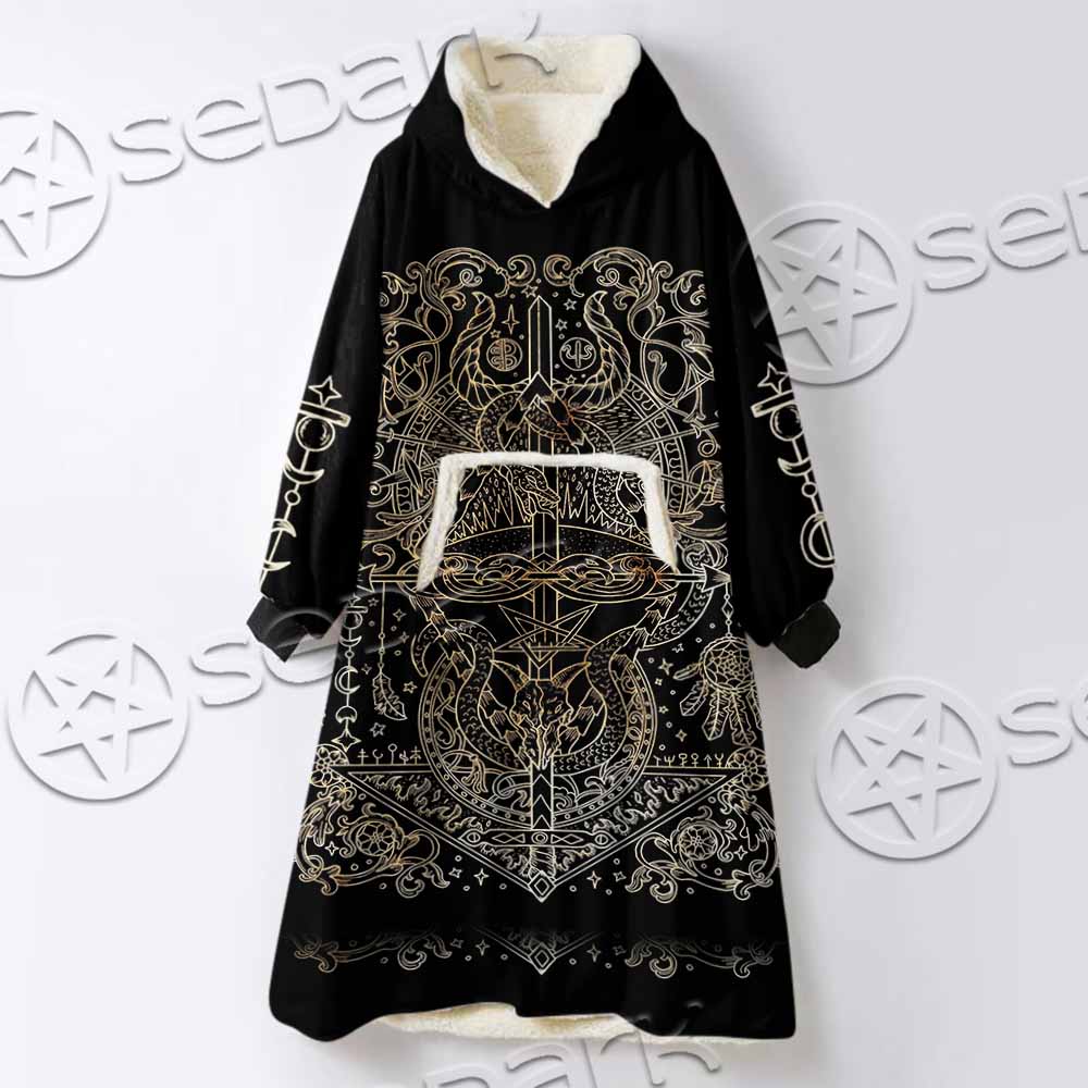 Gold Pentagram Symbol Wrapped By Snake SED-1137 Oversized Sherpa Blanket Hoodie