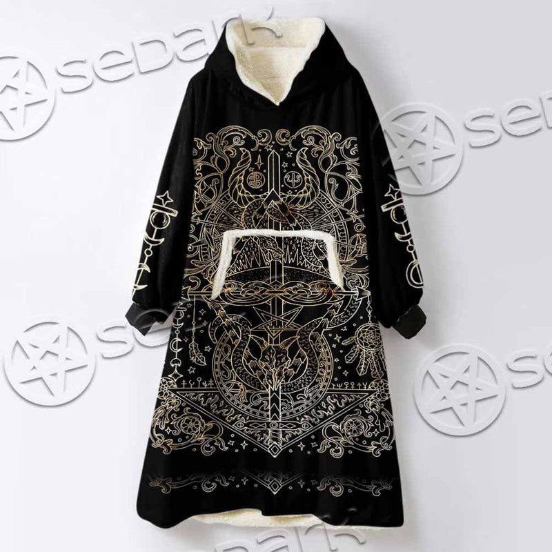 Gold Pentagram Symbol Wrapped By Snake SED-1137 Oversized Sherpa Blanket Hoodie