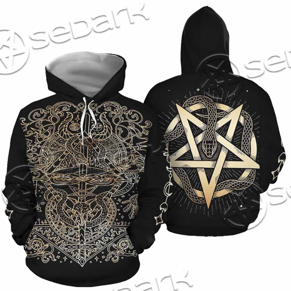 Gold Pentagram Symbol Wrapped By Snake SED-1137 Hoodie & Zip Hoodie