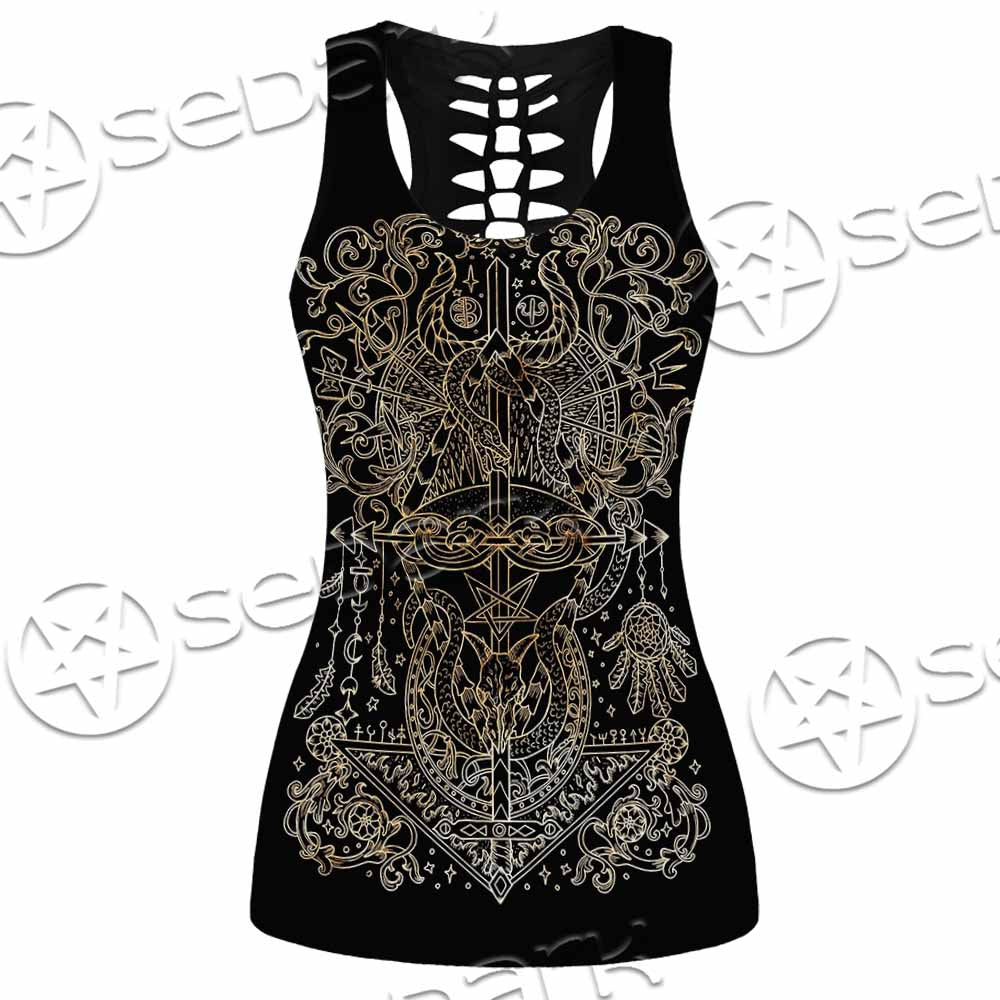Gold Pentagram Symbol Wrapped By Snake SED-1137 Women Tank Top