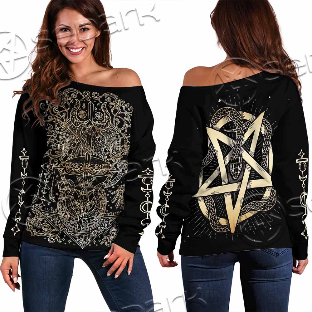 Gold Pentagram Symbol Wrapped By Snake SED-1137 Off Shoulder Sweaters