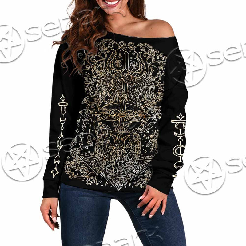 Gold Pentagram Symbol Wrapped By Snake SED-1137 Off Shoulder Sweaters