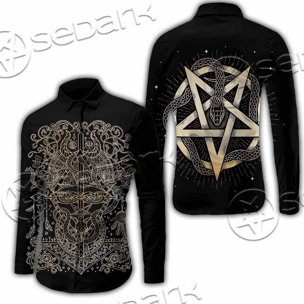 Gold Pentagram Symbol Wrapped By Snake SED-1137 Shirt Allover