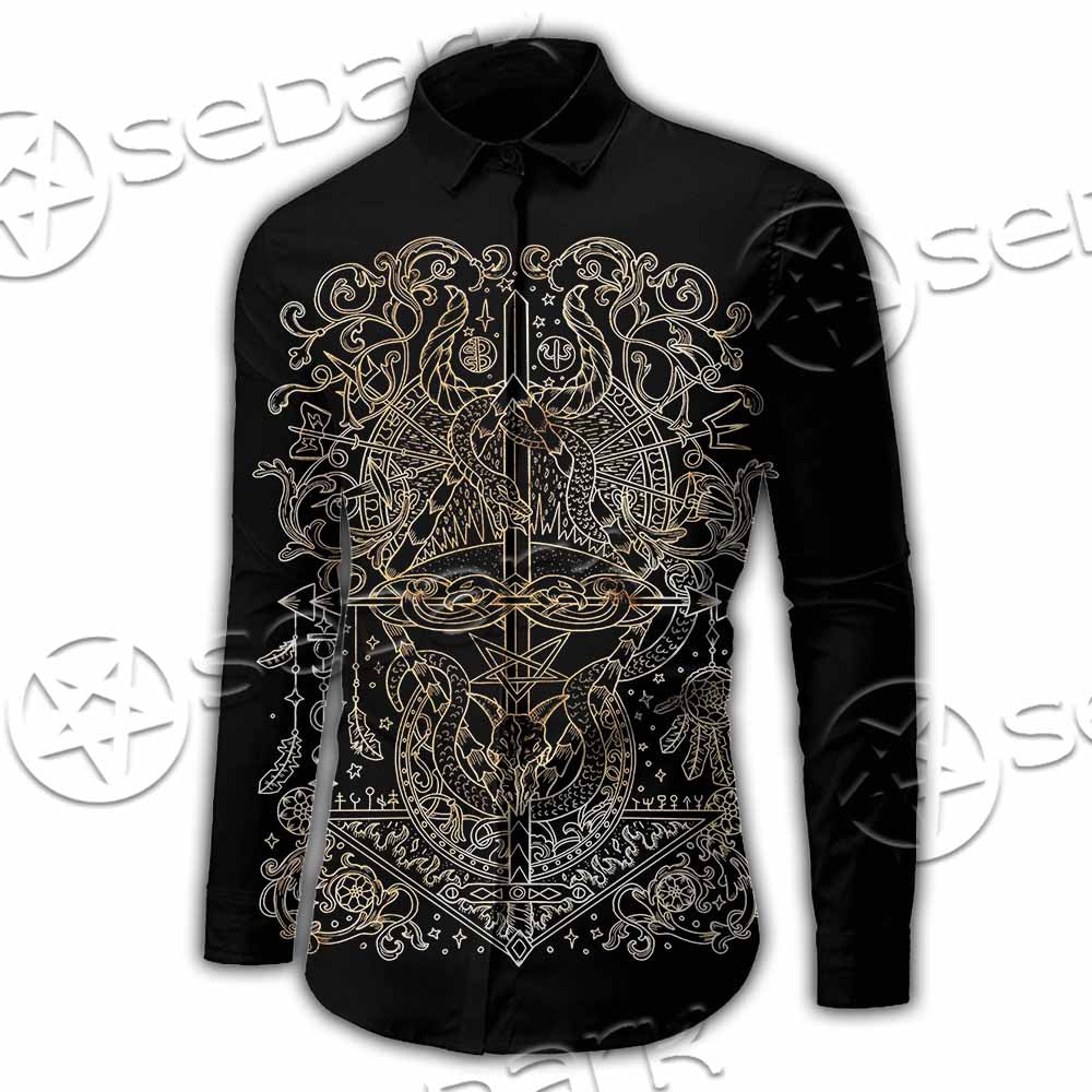 Gold Pentagram Symbol Wrapped By Snake SED-1137 Shirt Allover