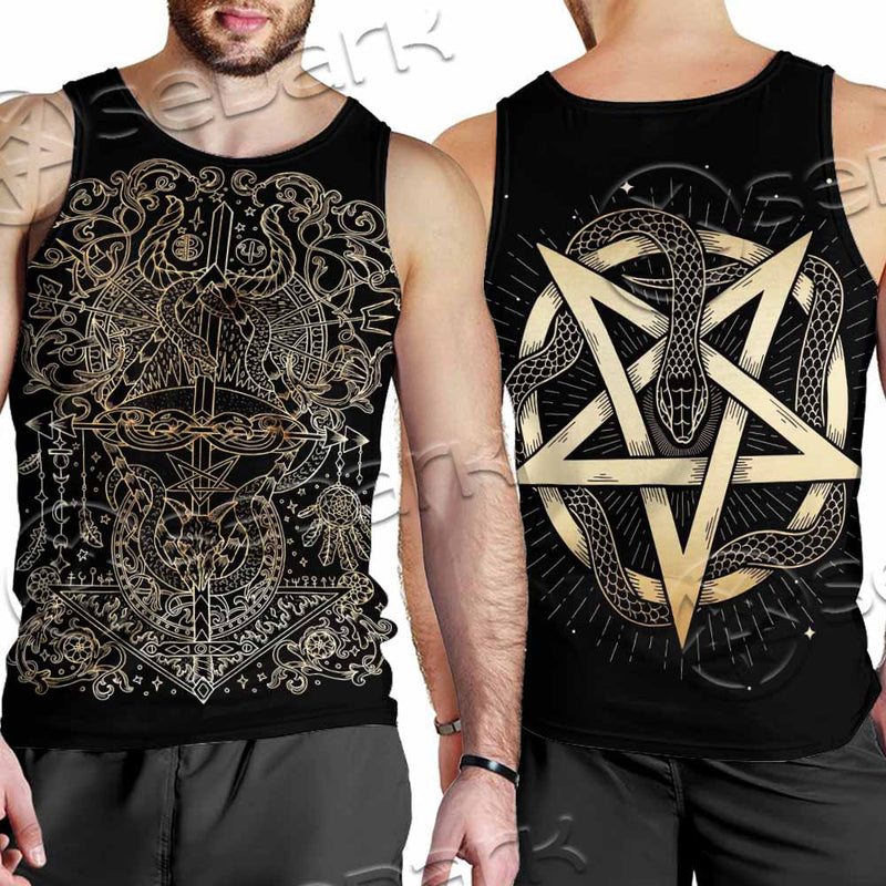 Gold Pentagram Symbol Wrapped By Snake SED-1137 Men Tank-tops