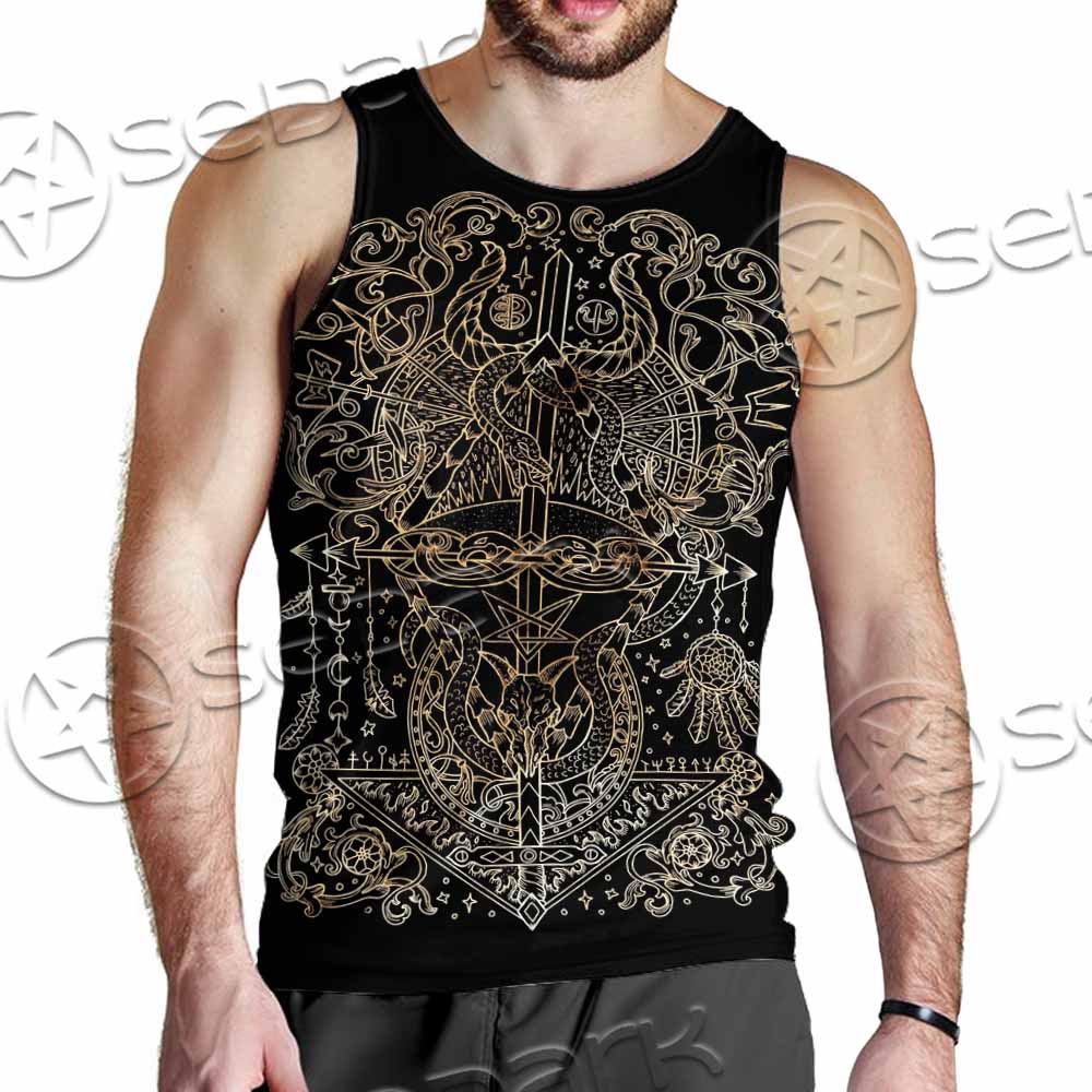 Gold Pentagram Symbol Wrapped By Snake SED-1137 Men Tank-tops