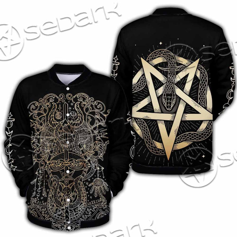 Gold Pentagram Symbol Wrapped By Snake SED-1137 Button Jacket