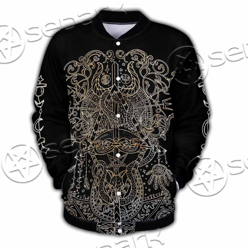 Gold Pentagram Symbol Wrapped By Snake SED-1137 Button Jacket