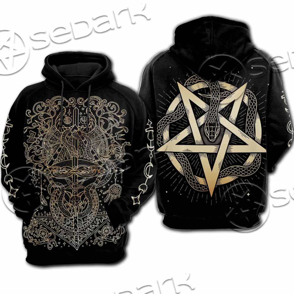 Gold Pentagram Symbol Wrapped By Snake SED-1137 Hoodie & Zip Hoodie Raglan