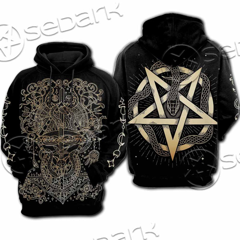 Gold Pentagram Symbol Wrapped By Snake SED-1137 Hoodie & Zip Hoodie Raglan