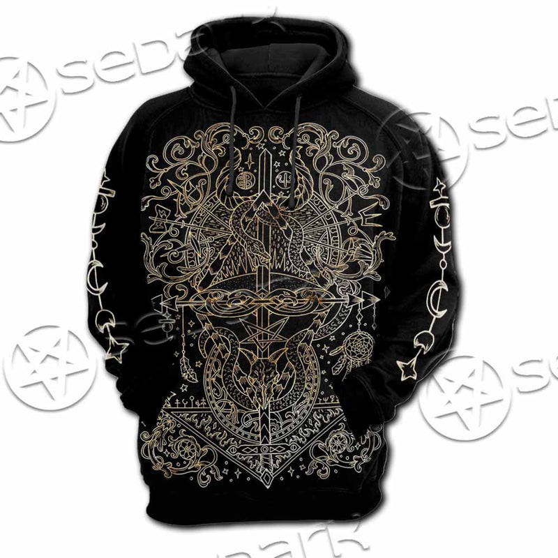 Gold Pentagram Symbol Wrapped By Snake SED-1137 Hoodie & Zip Hoodie Raglan