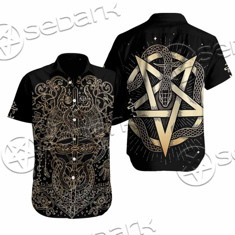 Gold Pentagram Symbol Wrapped By Snake SED-1137 Shirt Allover