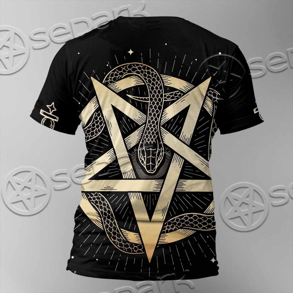 Gold Pentagram Symbol Wrapped By Snake SED-1137 Unisex T-shirt