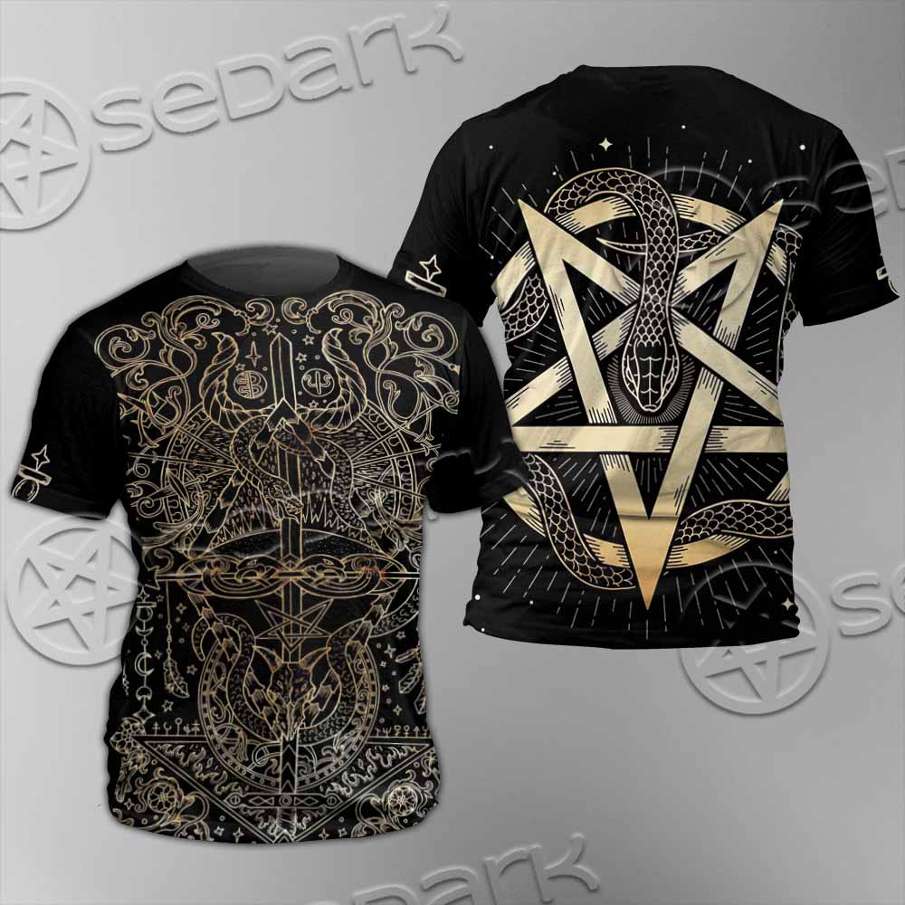 Gold Pentagram Symbol Wrapped By Snake SED-1137 Unisex T-shirt