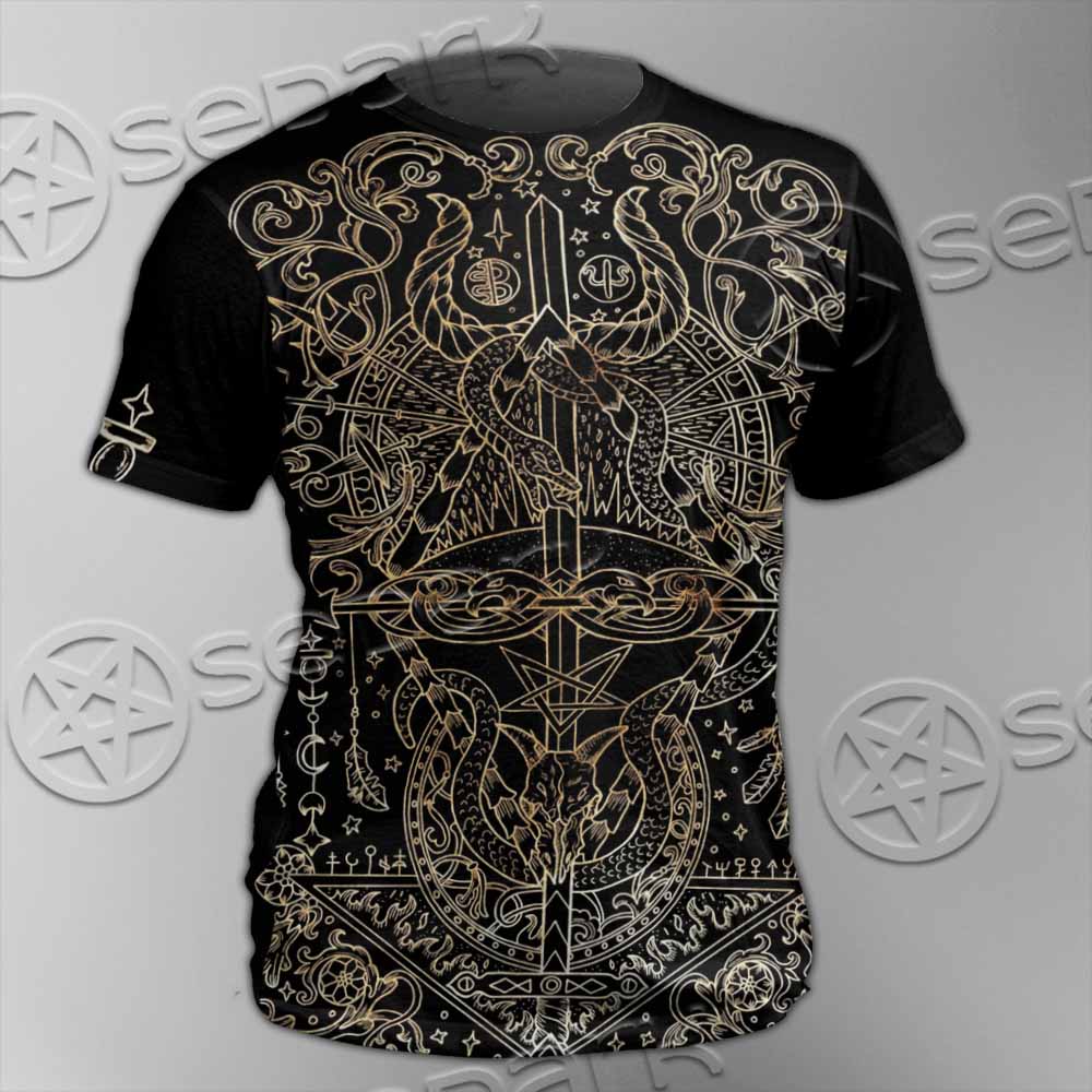 Gold Pentagram Symbol Wrapped By Snake SED-1137 Unisex T-shirt