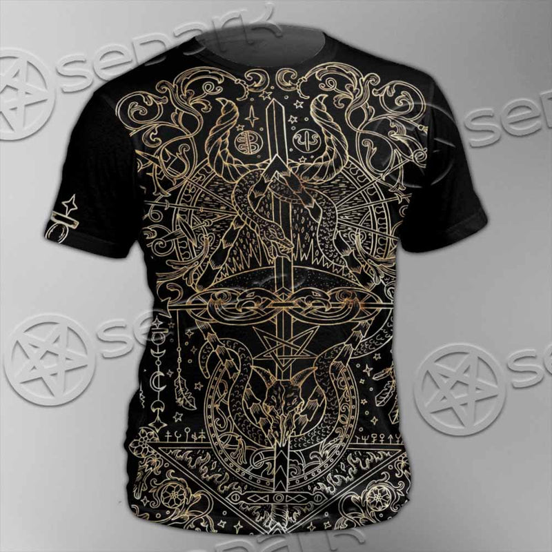Gold Pentagram Symbol Wrapped By Snake SED-1137 Unisex T-shirt