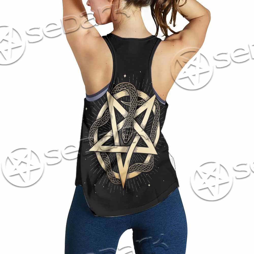 Gold Pentagram Symbol Wrapped By Snake SED-1137 Women Tank Top