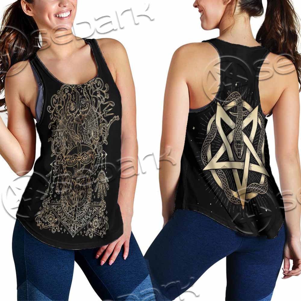 Gold Pentagram Symbol Wrapped By Snake SED-1137 Women Tank Top